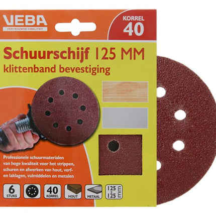 VEBA 125mm schuurschijf P40 met klittenband 10ST
