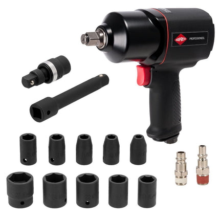 Airpress Slagmoersleutel 1/2" incl. 10 doppen en koffer +/- 225 l/min - 45540