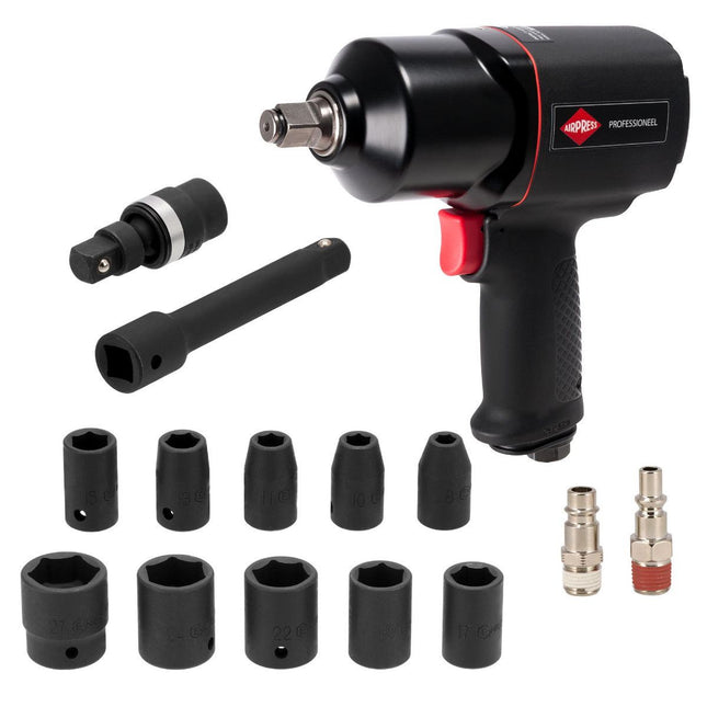 Airpress Slagmoersleutel 1/2" incl. 10 doppen en koffer +/- 225 l/min - 45540