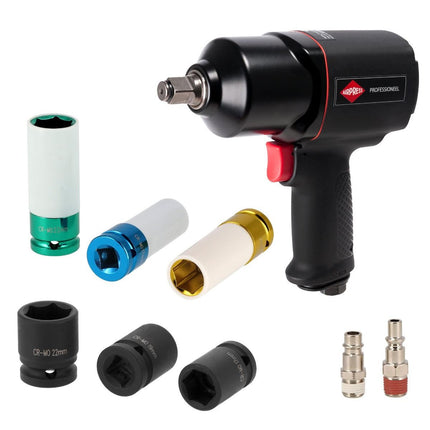Airpress Pneumatische Slagmoersleutel 1800 Nm 1/2" 225 l/min incl. 6 doppen - 45537