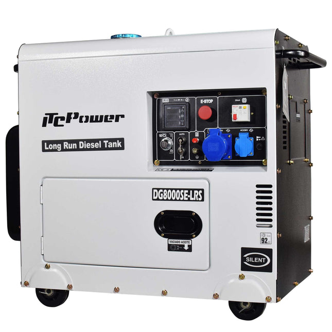 ITCPOWER DG8000SE-LRS diesel generator 6000W 230V met grote brandstoftank