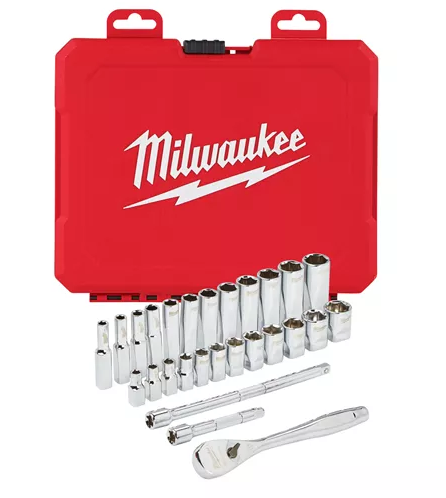 Milwaukee 28-delige doppenset 1/4" metrische Ratel + aandrijving