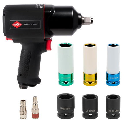Airpress Pneumatische Slagmoersleutel 1800 Nm 1/2" 225 l/min incl. 6 doppen - 45537