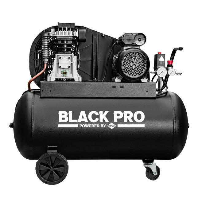 De BLACK PRO B2800B/90 twee-cilinder compressor, 90L, 10 bar, 245.6L/min, 230V - 360102