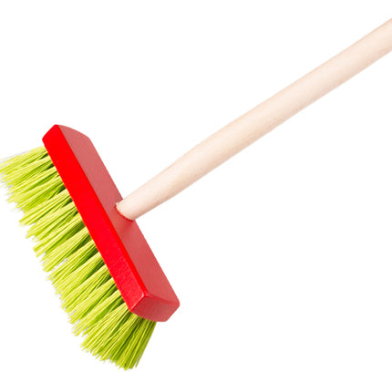 Jimmy kinderbezem rood met houten steel - 1470750