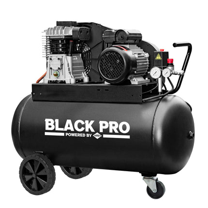 De BLACK PRO B2800B/90 twee-cilinder compressor, 90L, 10 bar, 245.6L/min, 230V - 360102