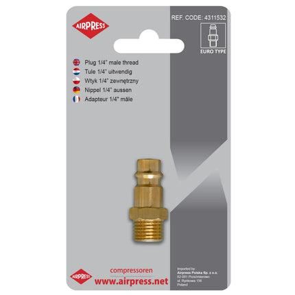 Airpress- Insteeknippel 1/4" Euro buitendraad in blister-4311532
