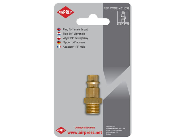 Airpress- Insteeknippel 1/4" Euro buitendraad in blister-4311532