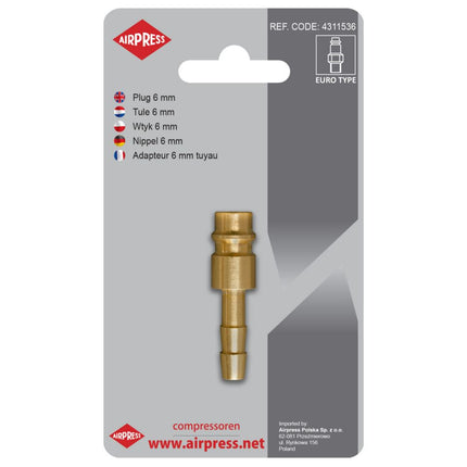 Airpress- Insteeknippel Euro 6 mm slangaansluiting in blister- 4311536
