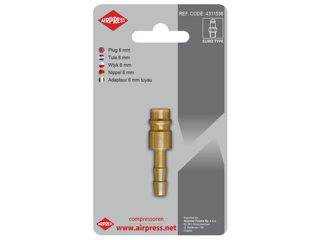 Airpress- Insteeknippel Euro 6 mm slangaansluiting in blister- 4311536