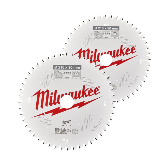 Milwaukee 216x30mm 48T+60T Cirkelzaagblad voor afkortzaag (hout)