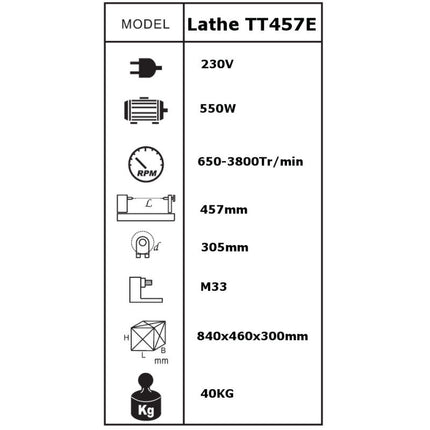 Houtdraaibank Lathe TT457E - TEN-18010