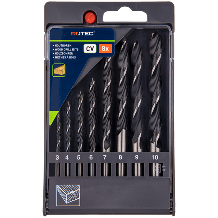 Rotec 900.1051 Houtspiraalboren set 8 dlg, in PVC-cassette