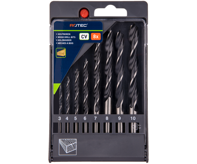 Rotec 900.1051 Houtspiraalboren set 8 dlg, in PVC-cassette