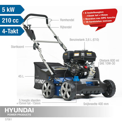 Hyundai HYSC210 Verticuteermachine met 210cc viertakt benzinemotor 40cm- 57061