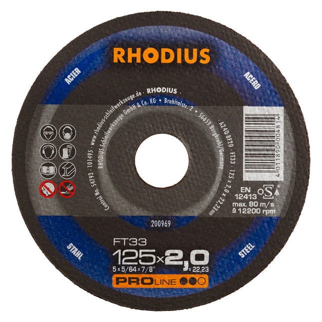 Rhodius FT33 Doorslijpschijf 125 x 3,0 x 22,23 Staal - 25 stuks