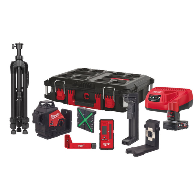 Milwaukee M12 3PLKIT-401P Kruislijnlaserset met 3x360°groen