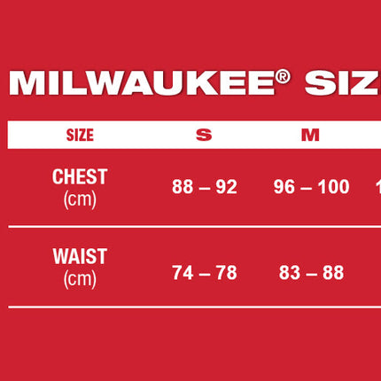Maat tabel nieuwe Milwaukee Kleding