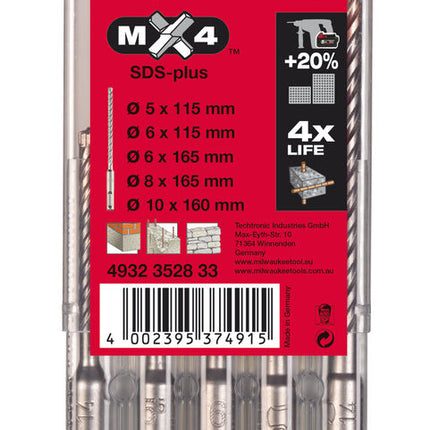 Milwaukee MX4 hamerboor SDS-plus 5-delig