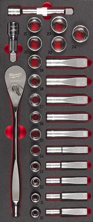 Milwaukee 1/2'' Ratel en Doppen Foam Inlay 28-delig