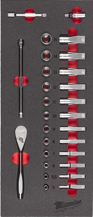 Milwaukee 1/4" Ratel en Doppen Set Foam Inlay 28-delig