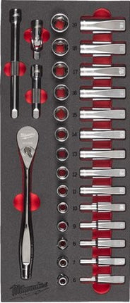 Milwaukee 3/8'' Ratel en Doppen Set Foam Inlays 32-delig