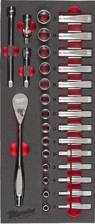 Milwaukee 3/8'' Ratel en Doppen Set Foam Inlays 32-delig
