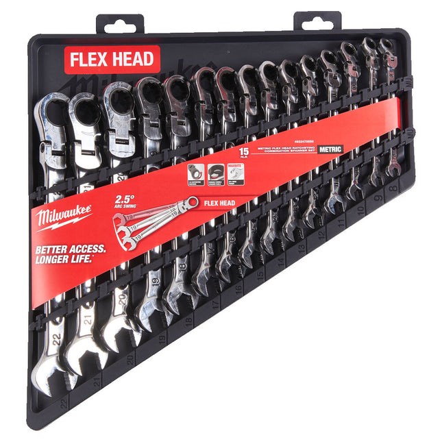 Milwaukee Ratelsleutel flexibele kop Maxbite 15delig- 4932478558