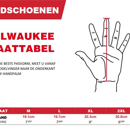 Milwaukee handschoenen maattabel