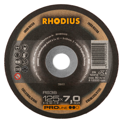 Rhodius RS38 Afbraamschijf 125 x 7,0 x 22,23 RVS-Staal - 25 stuks