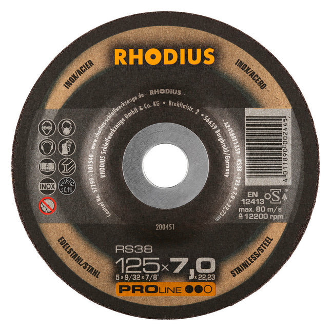 Rhodius RS38 Afbraamschijf 125 x 7,0 x 22,23 RVS-Staal - 25 stuks