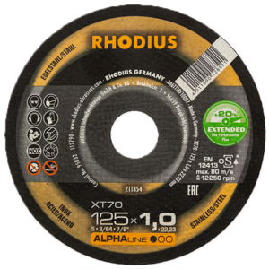 Rhodius XT70 Doorslijpschijf Extended 125 x 1,0 x 22,23 RVS-Staal (Blik a 10 stuks) - 211854