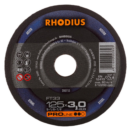 Rhodius FT33 Doorslijpschijf 125 x 3,0 x 22,23 Staal - 200755
