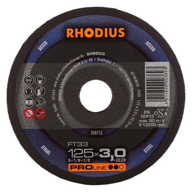 Rhodius FT33 Doorslijpschijf 125 x 3,0 x 22,23 Staal - 200755
