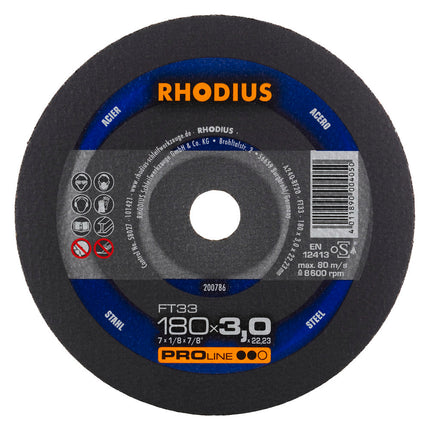 Rhodius FT33 Doorslijpschijf 180 x 3,0 x 22,23 Staal - 200786