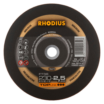 Rhodius FT38 Doorslijpschijf 230 x 2,5 x 22,23 RVS-Staal - 206373