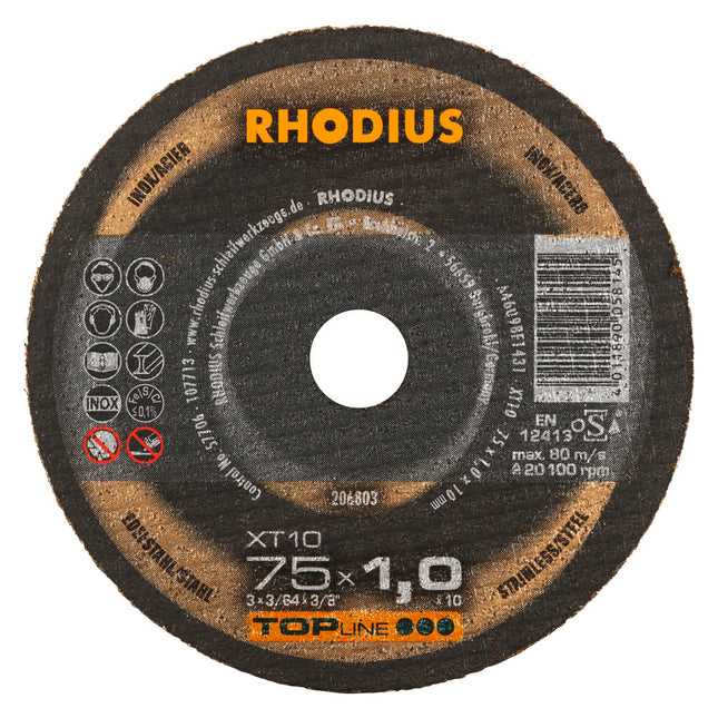 Rhodius XT10 MINI Doorslijpschijf 75 x 1,0 x 10,00 RVS-Staal - 206803