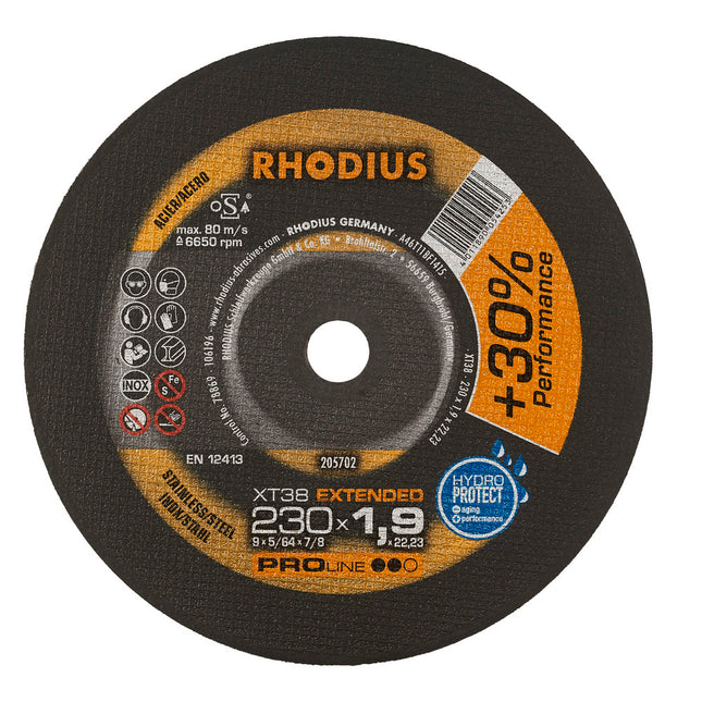Rhodius XT38 Doorslijpschijf 230 x 1,9 x 22,23 RVS-Staal - 205702