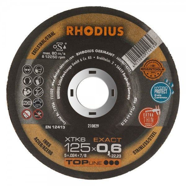 Rhodius XTK6 EXACT Doorslijpschijf 125 x 0,6 x 22,23 RVS-Staal - 210829