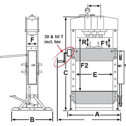 Rodcraft hydro-pneumatische werkplaatspers WP75P - 75ton - 8951000170