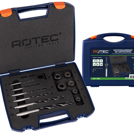 Rotec 900.1052 Houtspiraalboren set met dieptestoppen 13-dlg