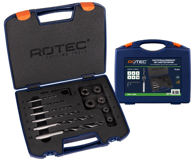 Rotec 900.1052 Houtspiraalboren set met dieptestoppen 13-dlg