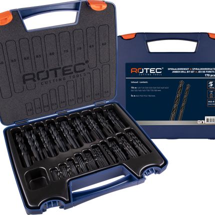 Rotec 900.0170K Spiraalboren set 170-dlg in kunststof koffer
