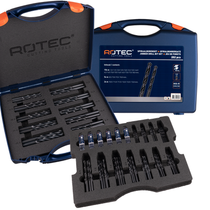 Rotec 900.0202K Spiraalboren set 202-dlg in kunststof koffer
