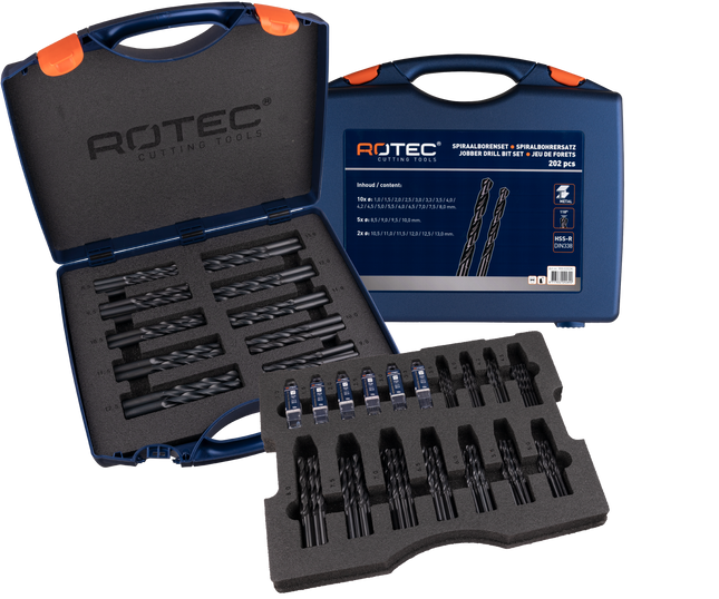 Rotec 900.0202K Spiraalboren set 202-dlg in kunststof koffer