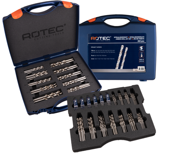 Rotec 900.0222K Spiraalboren set 202-dlg in kunststof koffer