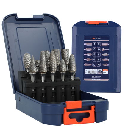 Rotec stiftfrezenset 10 delig ø12,7 / Z6 in ABS-cassette - 900.3072