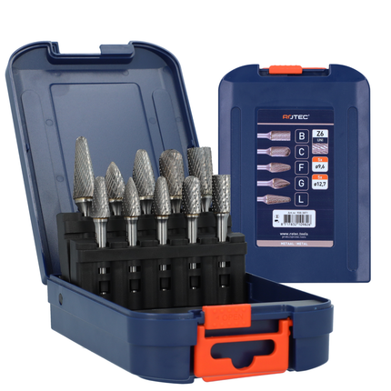 Rotec stiftfrezenset 10 delig ø9,6 en ø12,7 / Z6 in ABS-cassette - 900.3071