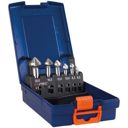 Rotec verzinkfrezenset HSS-E 6 delig INOX, type 403 in abs-cassette - 900.3005