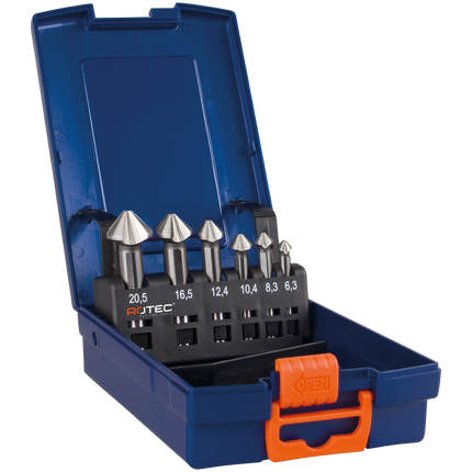 Rotec verzinkfrezenset HSS-G 6 delig type 407 in abs-cassette - 900.3001